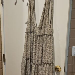 Lulu's Black and Cream Floral Backless Dress